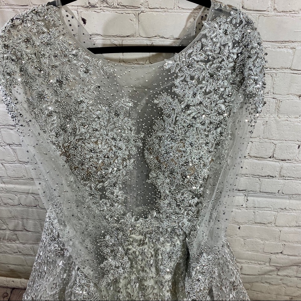 Mac Duggal Embellished Sheer Long Sleeve Gown